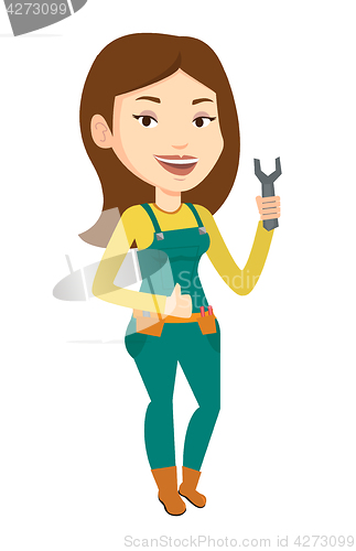 Image of Repairman holding spanner vector illustration.
