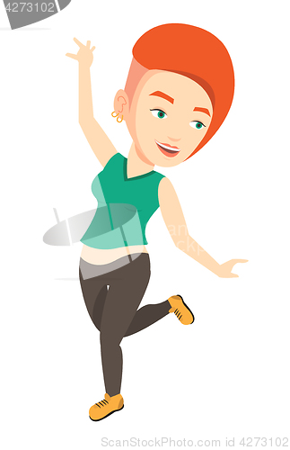 Image of Cheerful caucasian woman dancer dancing.