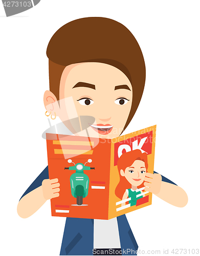 Image of Woman reading magazine vector illustration.