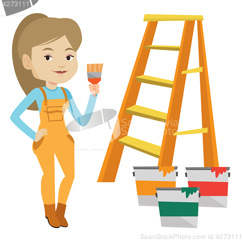 Image of Painter with paint brush vector illustration.