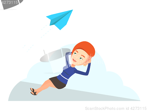 Image of Business woman lying on cloud vector illustration.