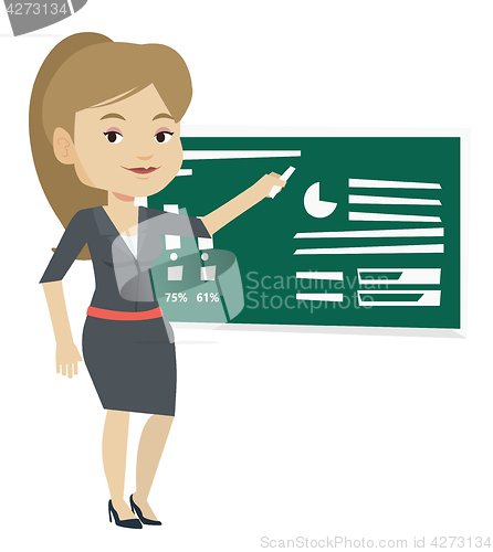 Image of Woman writing on a chalkboard vector illustration.