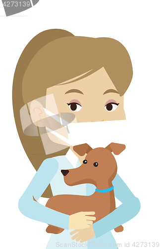 Image of Veterinarian with dog in hands vector illustration