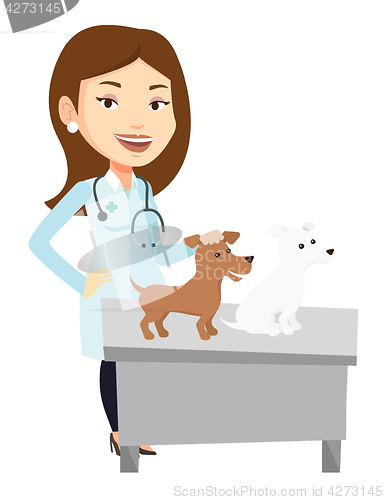 Image of Veterinarian examining dogs vector illustration.