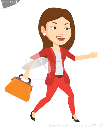 Image of Happy business woman running vector illustration.