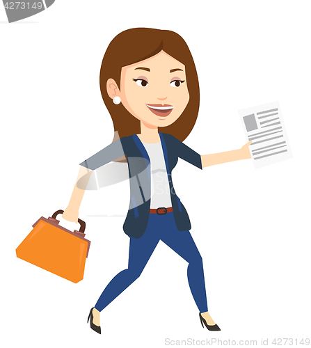 Image of Happy business woman running vector illustration.