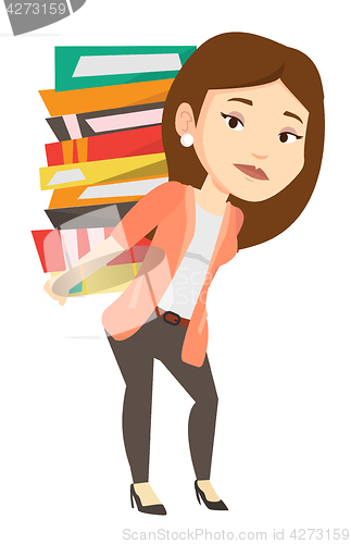 Image of Student with pile of books vector illustration.