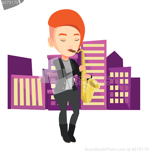 Image of Musician playing on saxophone vector illustration.