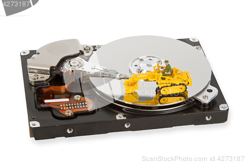 Image of HDD with toy crawler mounted 