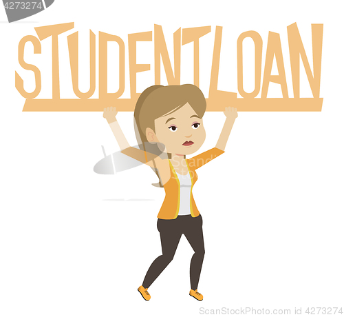 Image of Woman holding sign of student loan.