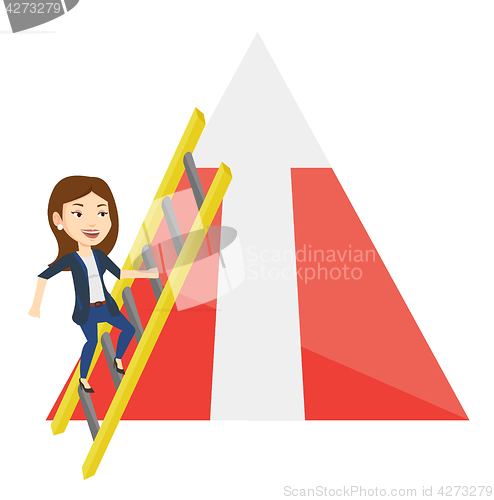 Image of Business woman climbing on mountain.