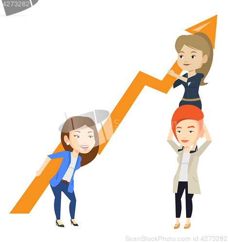 Image of Three business women holding growth graph.