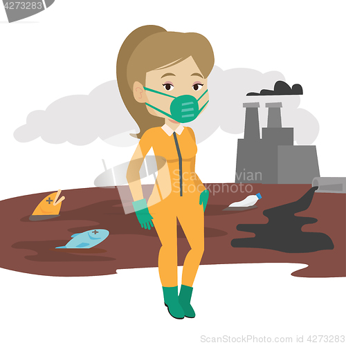 Image of Woman in radiation protective suit.