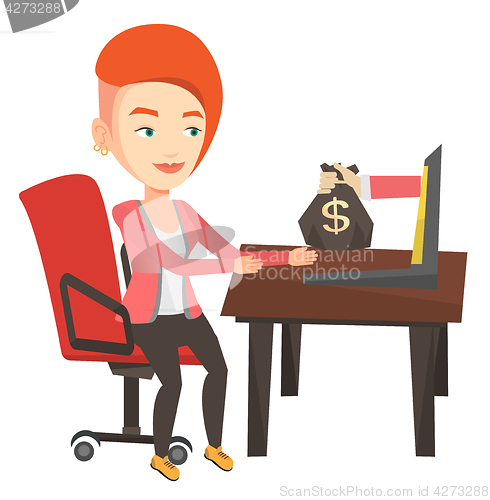 Image of Businesswoman earning money from online business.