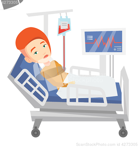 Image of Woman lying in hospital bed vector illustration.