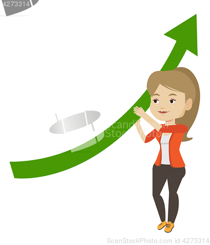 Image of Business woman holding arrow going up.