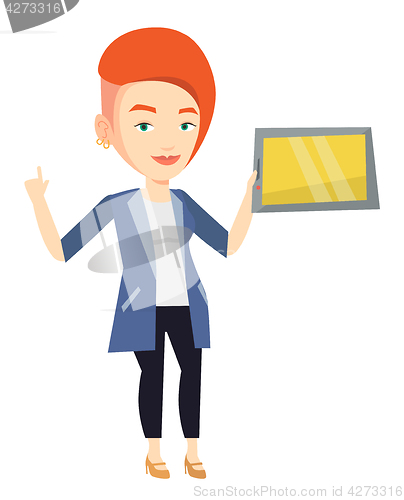 Image of Student using tablet computer vector illustration.