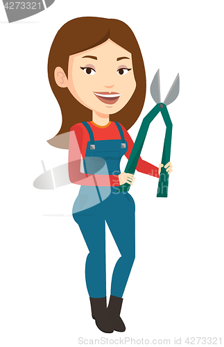 Image of Farmer with pruner vector illustration.