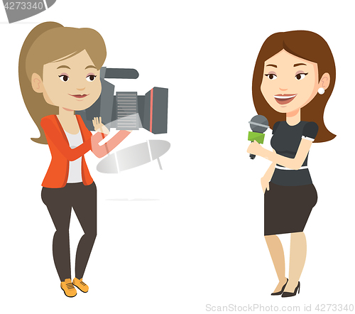 Image of TV reporter and operator vector illustration.