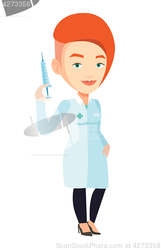 Image of Doctor holding syringe vector illustration.