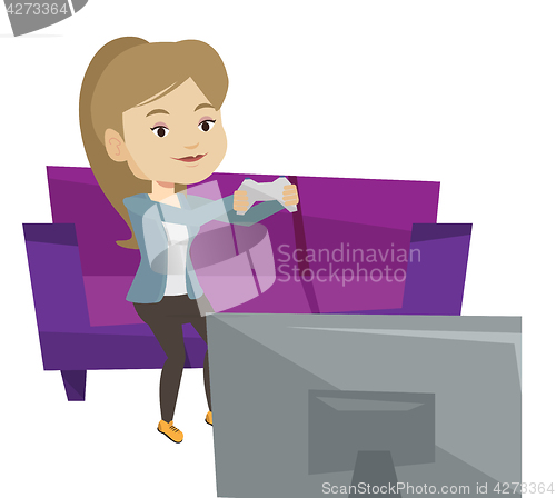 Image of Woman playing video game vector illustration.