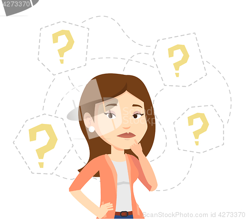 Image of Young business woman thinking vector illustration.