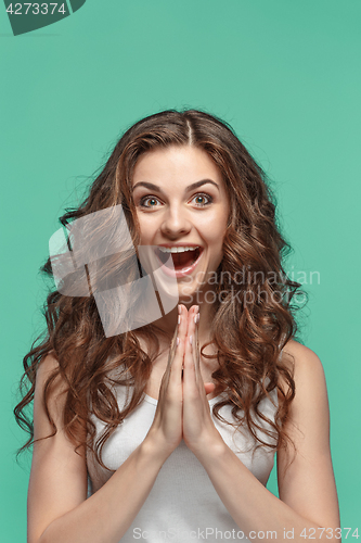 Image of The young woman\'s portrait with happy emotions