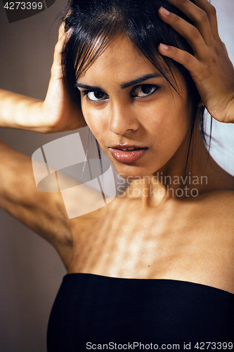 Image of beauty latin young woman in depression, hopelessness look, fashi