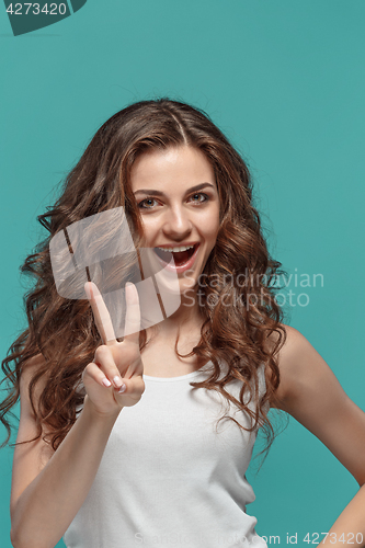 Image of The young woman\'s portrait with happy emotions