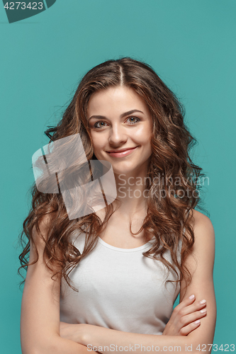 Image of The young woman\'s portrait with happy emotions