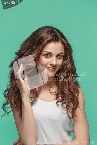 Image of The young woman\'s portrait with happy emotions