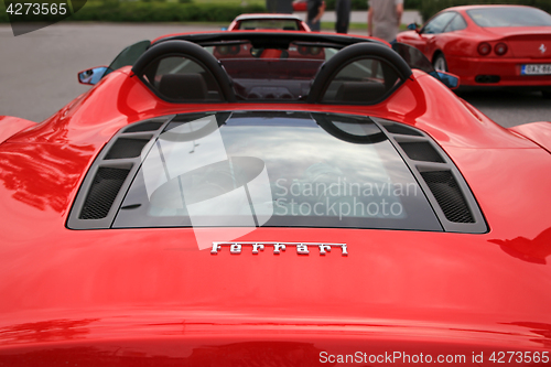 Image of Detail of Red Ferrari Engine