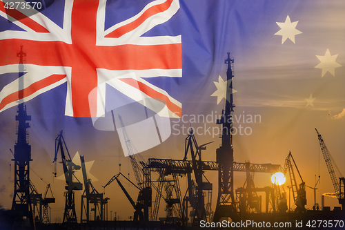 Image of Industrial concept with Australia flag at sunset