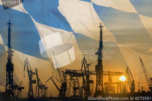 Image of Industrial concept with Bavaria flag at sunset