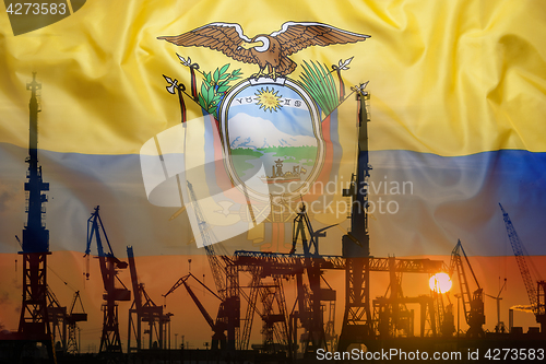 Image of Industrial concept with Ecuador flag at sunset