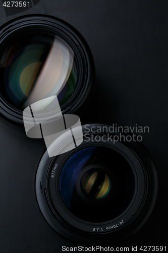 Image of Two camera lenses close up