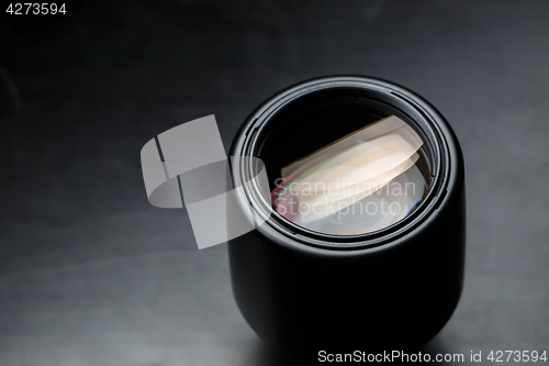 Image of Camera lens on black background