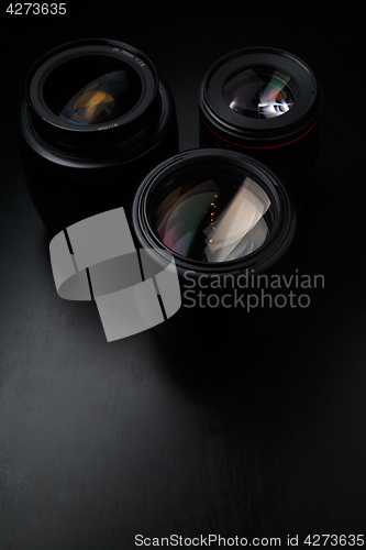 Image of Multiple camera lenses close up