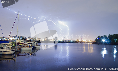 Image of Thea Foss Waterway Tacoma Washington Lightning Strike Thundersto