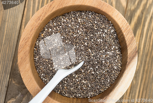 Image of Wooden Bowl Chia Seeds Whole Food Scoop