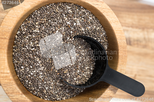 Image of Wooden Bowl Chia Seeds Whole Food Scoop