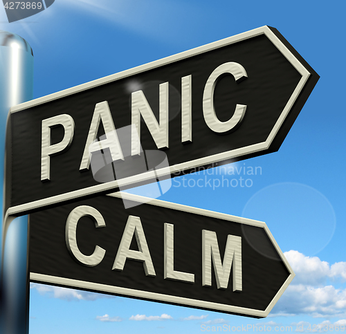 Image of Panic Or Calm Signpost Showing Chaos Relaxation And Rest