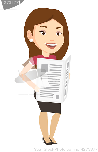 Image of Woman reading newspaper vector illustration.