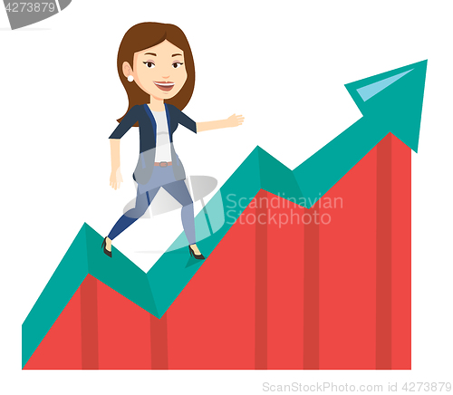 Image of Business woman standing on profit chart.