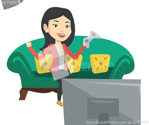 Image of Woman playing video game vector illustration.