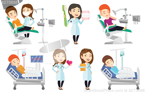 Image of Vector set of doctor characters and patients.