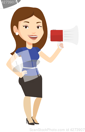 Image of Young woman speaking into megaphone.