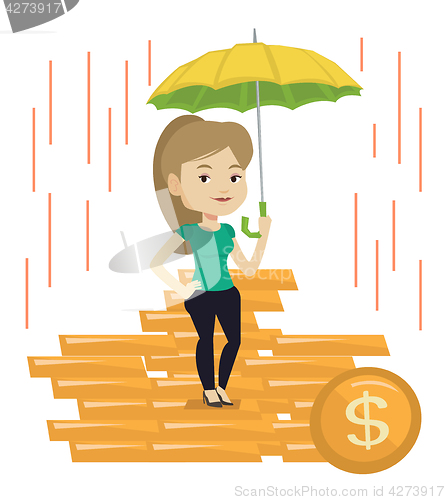 Image of Business woman insurance agent with umbrella.