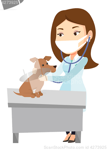 Image of Veterinarian examining dog vector illustration.