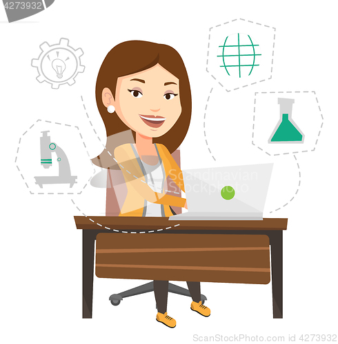 Image of Student working on laptop vector illustration.